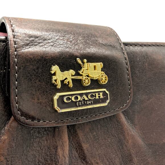 Coach Polished Leather Wallet | Gold Hardware | Blush Brown Bifold Holiday Gift - Picture 4 of 15